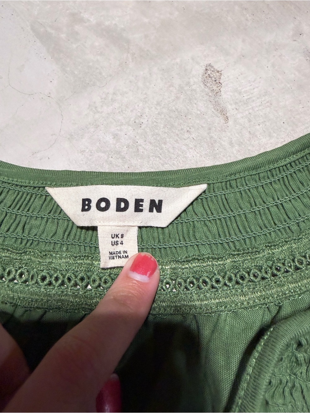 Boden Georgia smocked jersey top Women’s Green Peasant Blouse 4 - Picture 3 of 9